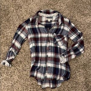 purple/blue plaid button down shirt